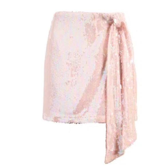 Wayf Dresses & Skirts - Wayf Blush Pink “For Keeps” Sequin Wrap Mini Skirt Size Medium NWT